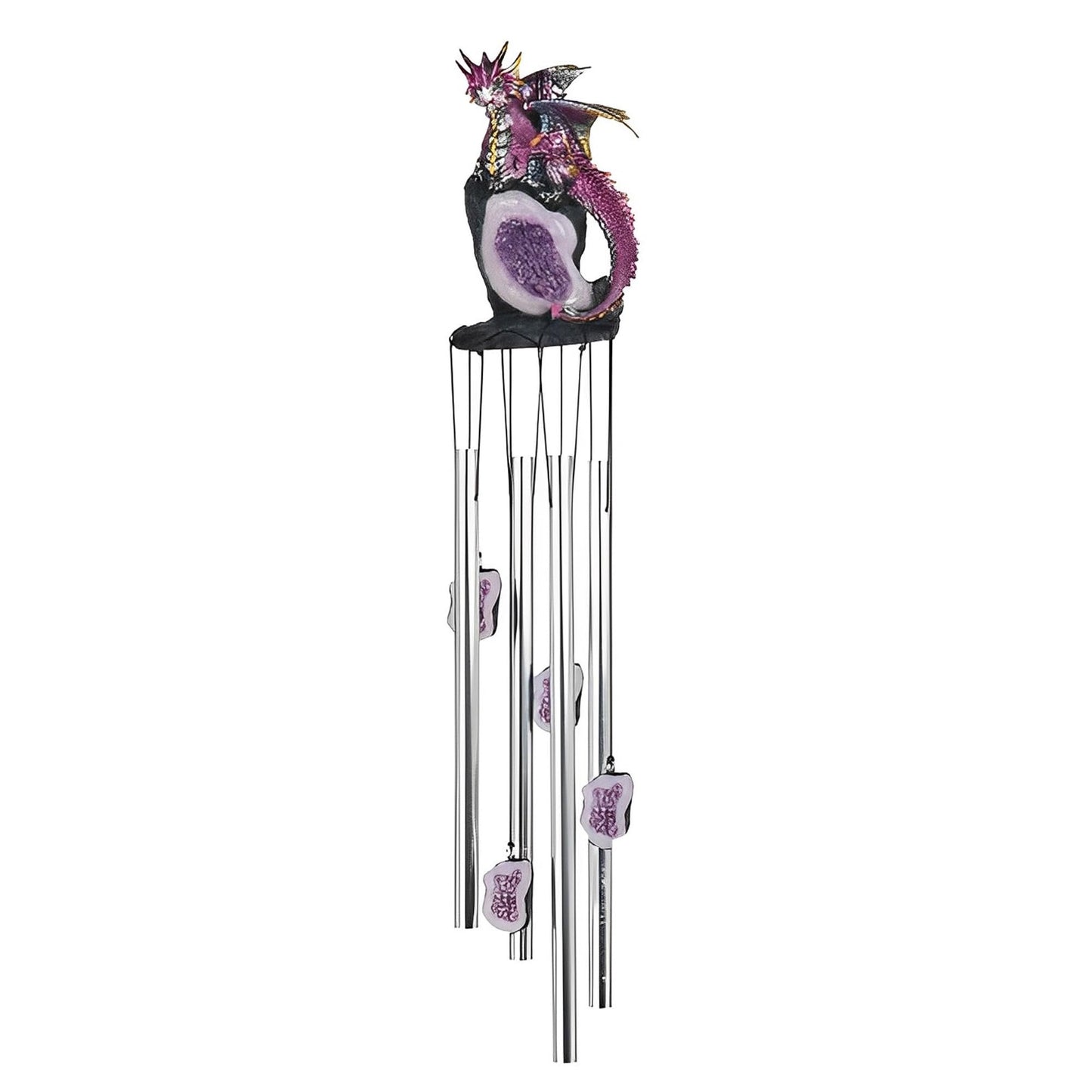 ICE ARMOR 23" Long Dragon on Purple Faux Crystal Round Top Wind Chime