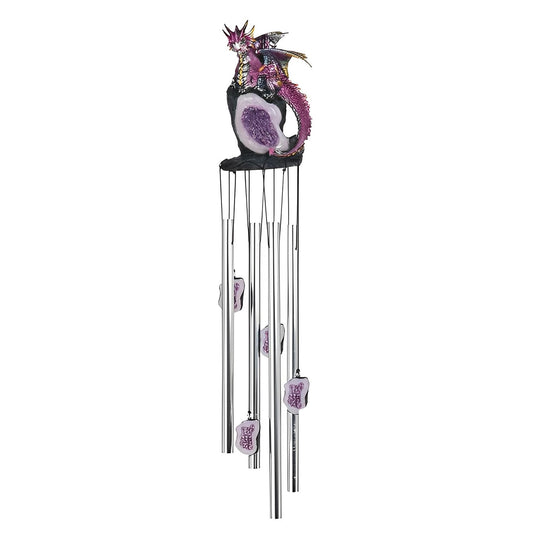 ICE ARMOR 23" Long Dragon on Purple Faux Crystal Round Top Wind Chime