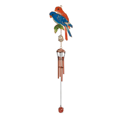 ICE ARMOR 20" Long Blue and Red Parrot Couple Wind Chime with Copper and Gem Garden Patio Decoration