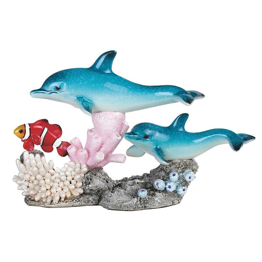 ICE ARMOR 8.75" W Dolphins with Clownfish Statue Marine Life Decoration Figurine