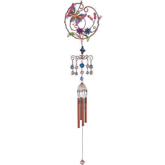 ICE ARMOR 33" Long Purple Butterfly Wind Chime with Copper Gem