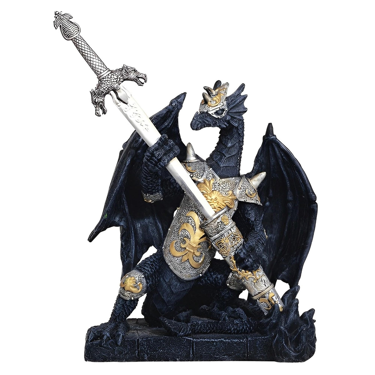ICE ARMOR 6.5" H Black Dragon with Sword Statue Fantasy Decoration Figurine