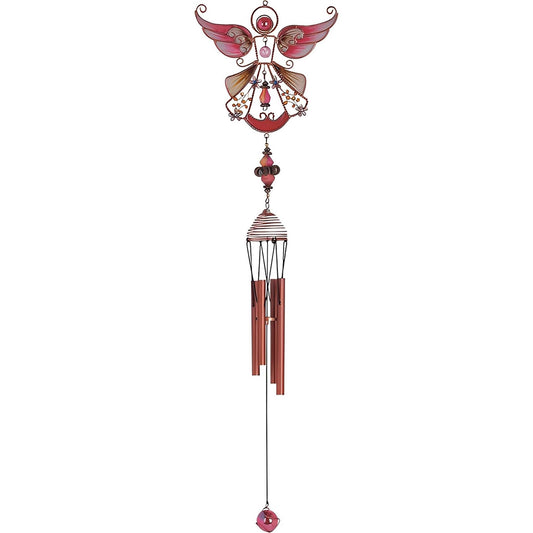 ICE ARMOR 23" Long Red Angel Copper and Gem Wind Chime Garden Patio Decoration