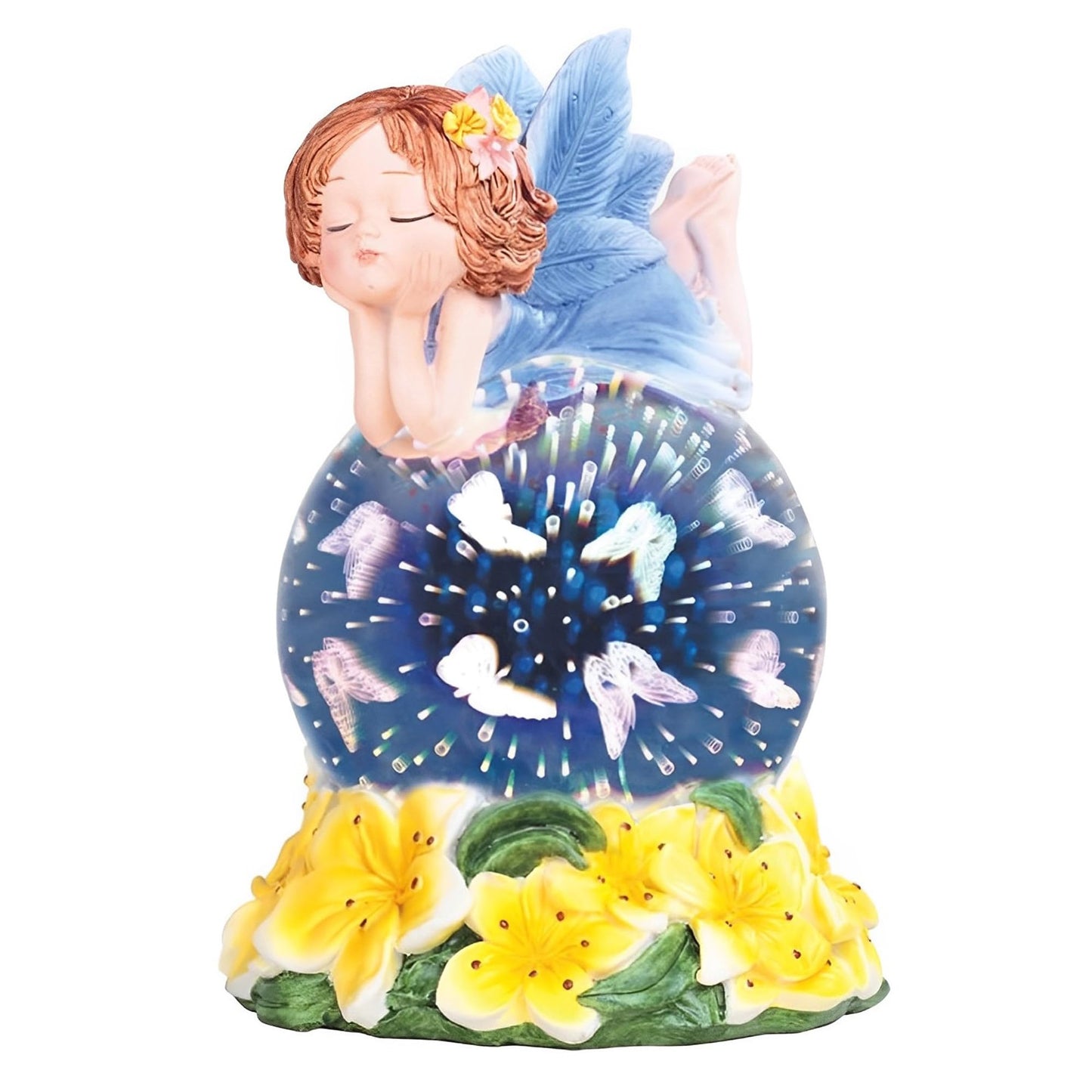 ICE ARMOR 7.5" H Blue Fairy with Yellow Flowers Optic Globe with LED Light Statue Fantasy Decoration Figurine
