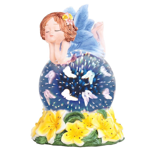 ICE ARMOR 7.5" H Blue Fairy with Yellow Flowers Optic Globe with LED Light Statue Fantasy Decoration Figurine