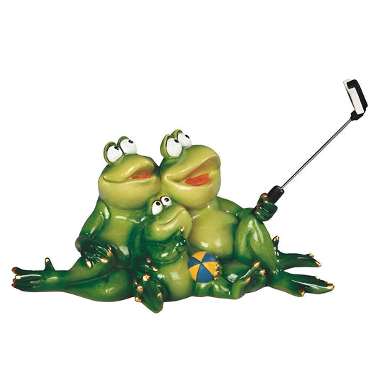ICE ARMOR 9.25" W Lovely Frog Family Taking Picture with Selfie Stick Statue Funny Animal Decoration Figurine