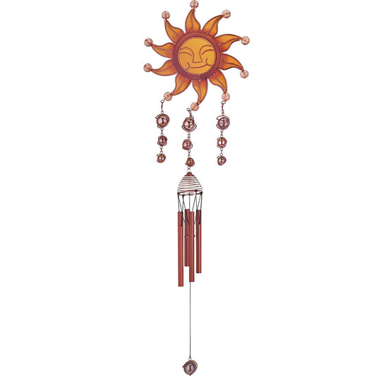 ICE ARMOR 31" Long Wind Chime Copper & Gem Sun Face Hanging Wind Chime