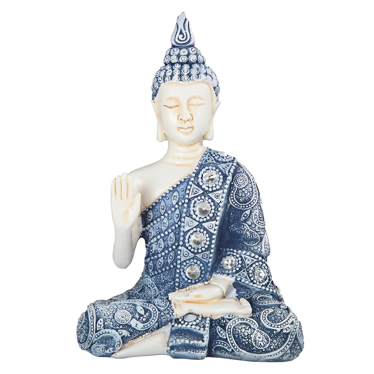 ICE ARMOR 5.5" H Blue and White Buddha Statue Feng Shui Decoration Religious Figurine