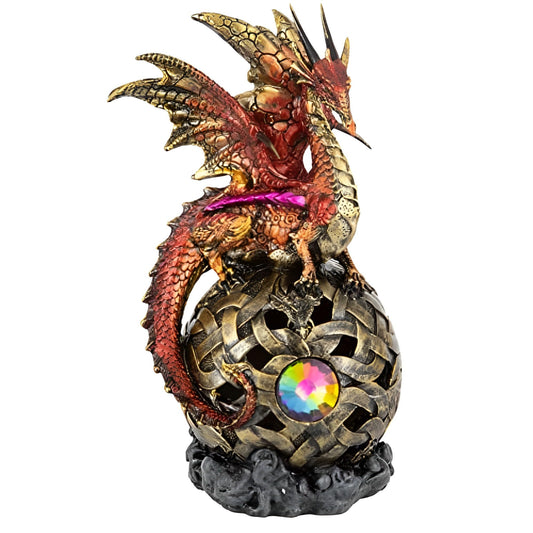ICE ARMOR 8" H Red Dragon On Light Up LED Orb Fantasy Decoration Collectible Figurines