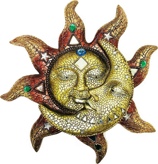 ICE ARMOR 13"H Burgundy Sun and Moon Mosaic Wall Sculpture