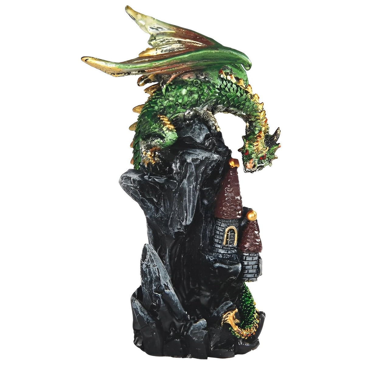 ICE ARMOR 4" H Medieval Green Dragon on Castle Statue Fantasy Decoration Figurine