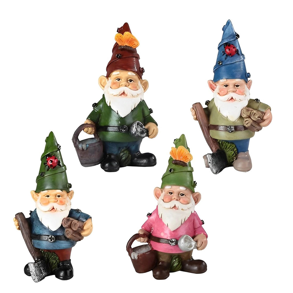 ICE ARMOR 4-PC Miniature Working Garden Gnome Figurine Set 4.25" H Fantasy Decoration