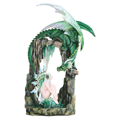 ICE ARMOR 21" H Green Forest Fairy in Dragon Cave Statue Fantasy Decoration Figurine Large Sculpture