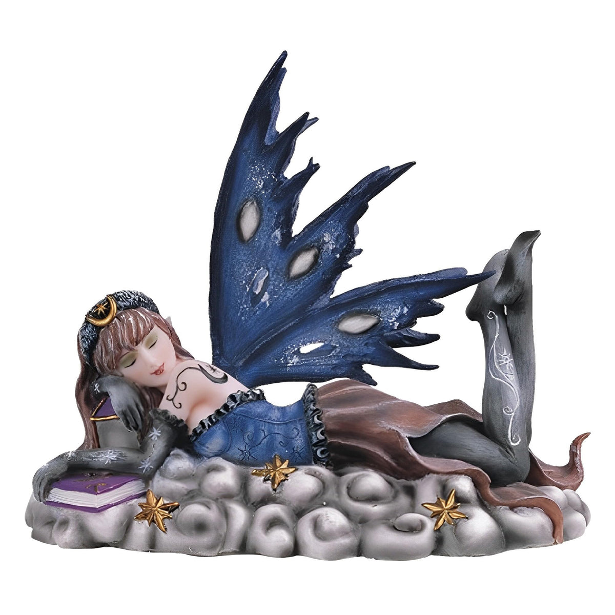 ICE ARMOR 6" H Blue Moon Fairy Laying on Clouds with Stars Statue Fantasy Decoration Figurine