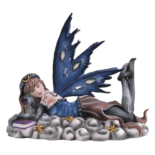 ICE ARMOR 6" H Blue Moon Fairy Laying on Clouds with Stars Statue Fantasy Decoration Figurine