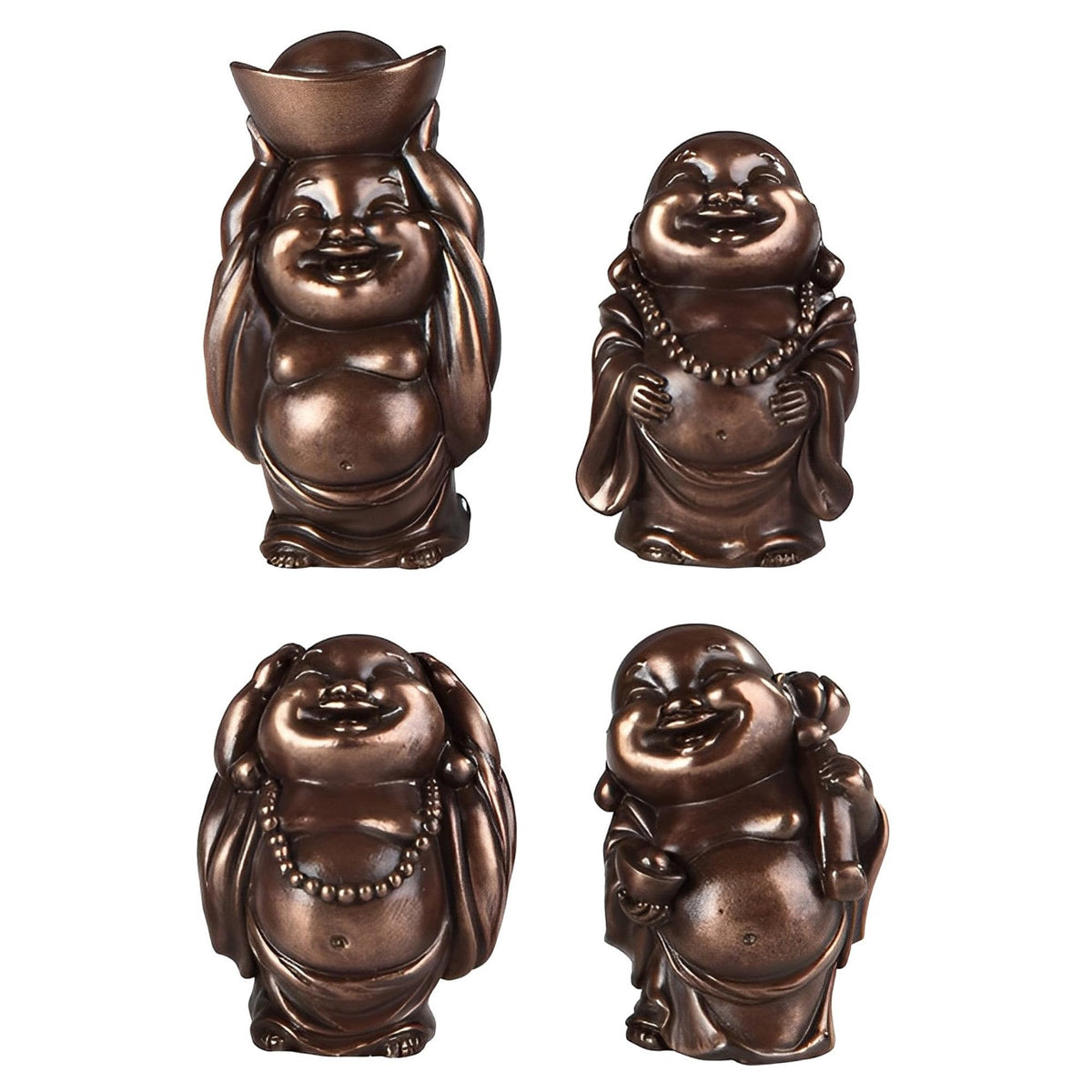 ICE ARMOR 4-PC Bronze Miniature Maitreya Buddha in Different Poses 2.5" H Statue Feng Shui Decoration Figurine Set