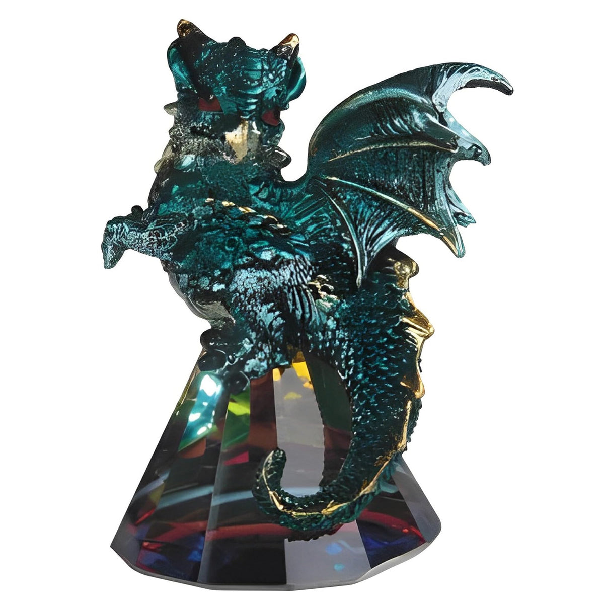 ICE ARMOR 3.5" H Green Dragon Standing on Pyramid Glass Statue Fantasy Decoration Figurine