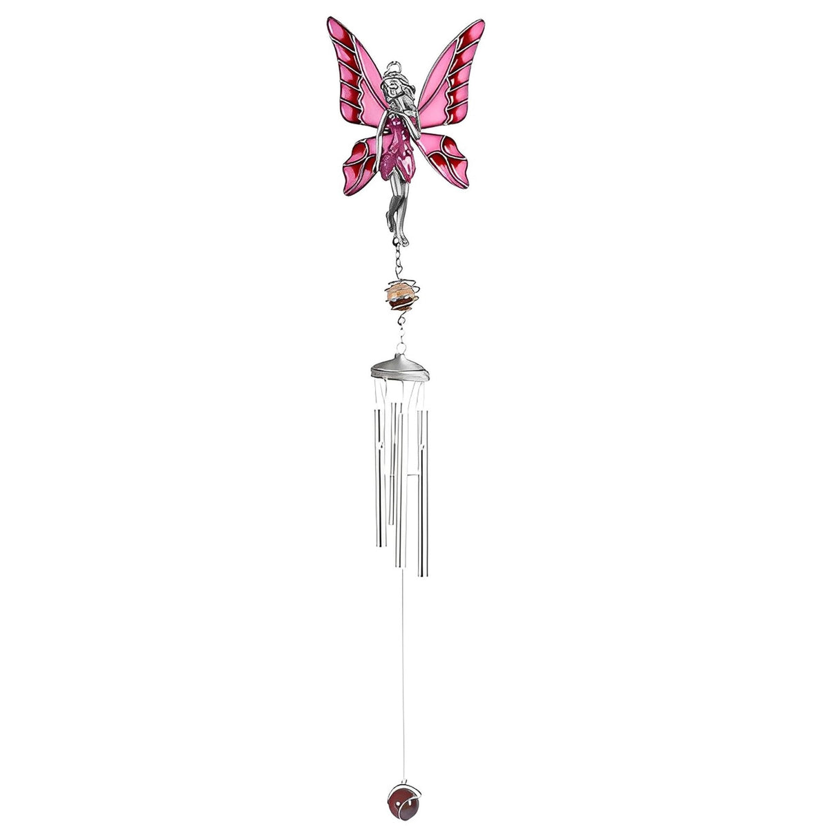 ICE ARMOR 28" Long Pink Fairy Pewter Gem Wind Chime