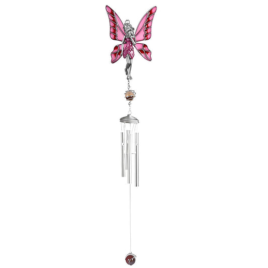 ICE ARMOR 28" Long Pink Fairy Pewter Gem Wind Chime
