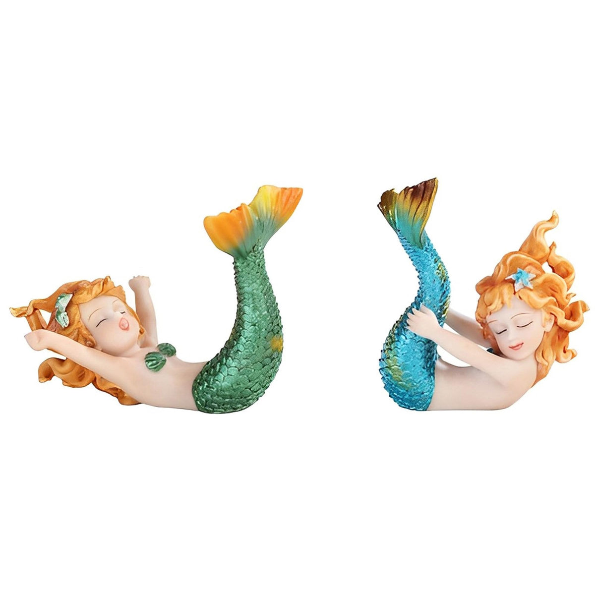 ICE ARMOR 2-PC Blue and Green Sleeping Mermaid 3.75" H Mini Mergirl Fantasy Decoration Figurine