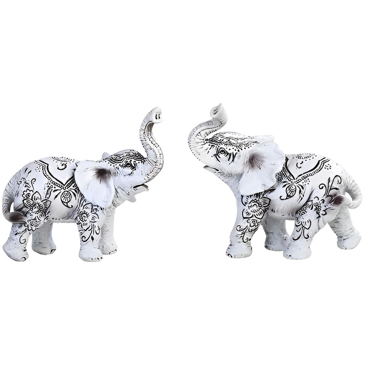 ICE ARMOR 2-PC Miniature White Elephant with Tattoo 3.5" H Statue Decoration Figurine Set