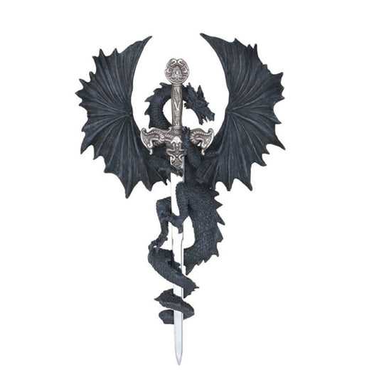 ICE ARMOR 12"H Black Dragon with Sword Wall Plaque Décor Figurine