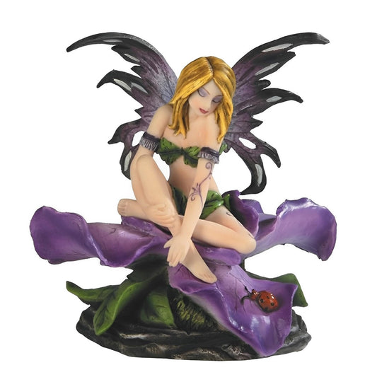 ICE ARMOR 4.5" H Flower Fairy with Violet Statue Fantasy Decoration Figurine