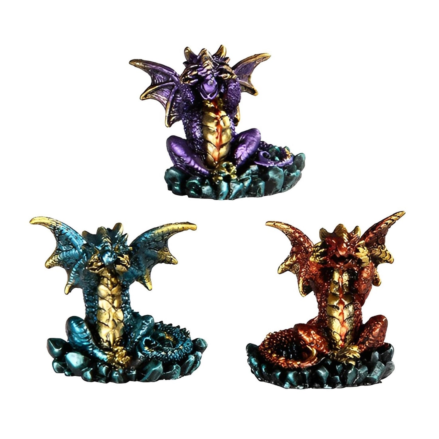 ICE ARMOR 3-PC Purple, Red, and Blue Dragon Hear See Speak No Evil 1.75" H Figurine Set