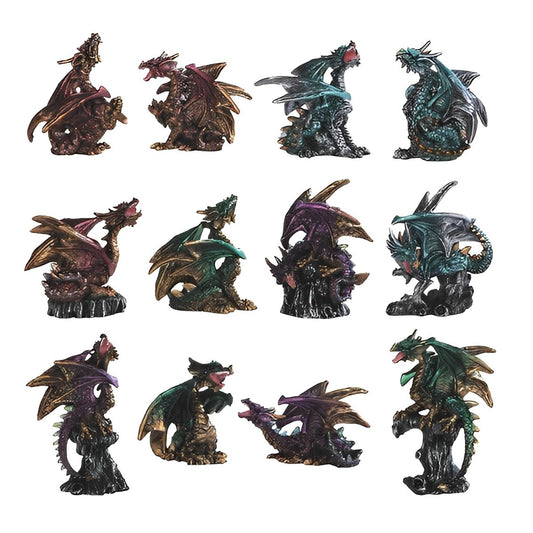 ICE ARMOR 12-PC Medieval Miniature Dragons in Different Poses and Color 2"-4" H Fantasy Decoration Figurine Set