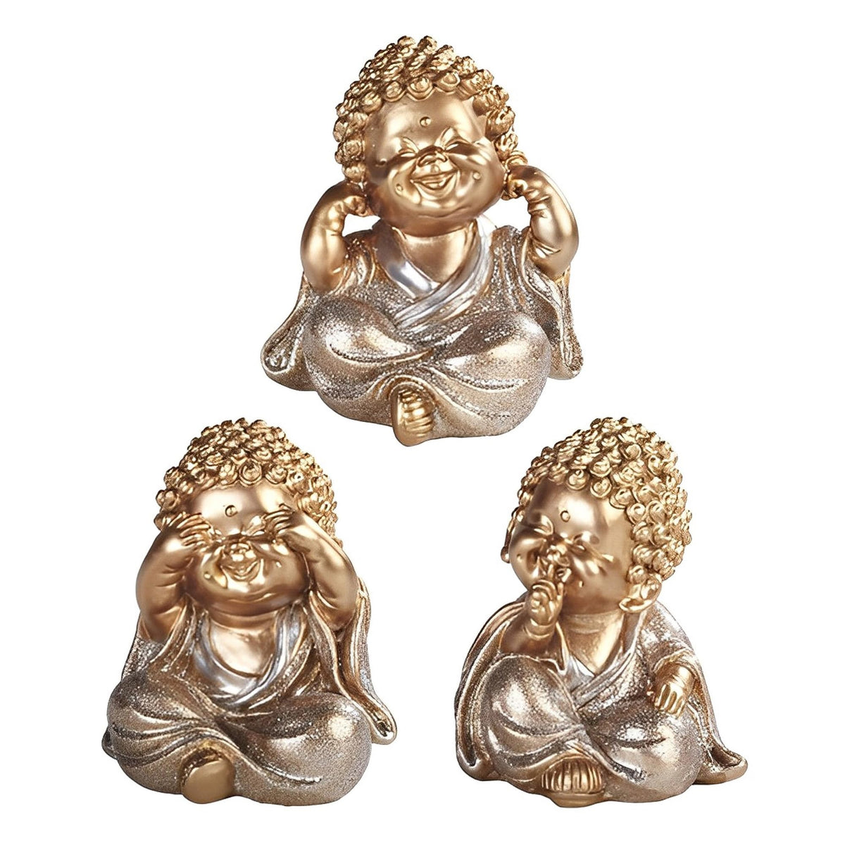 ICE ARMOR 3-PC Gold Shakyamuni Buddha Hear-No, See-No, Speak-No Evil 3.5" H Statue Decoration Figurine Set