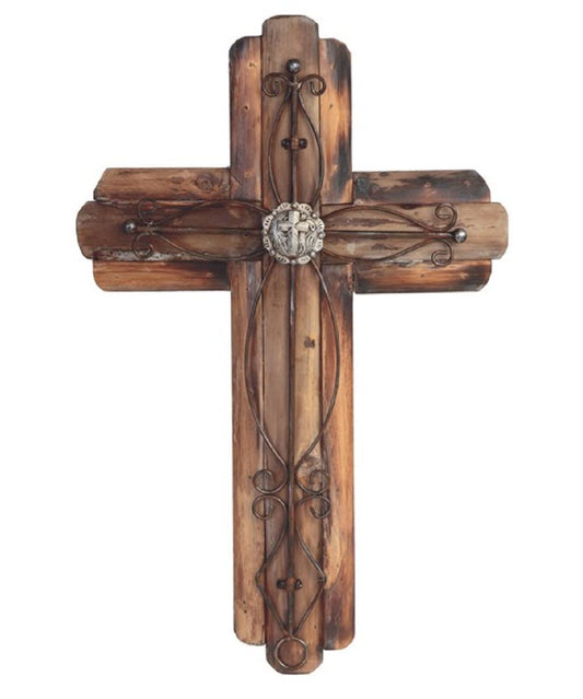 ICE ARMOR 20"H Decorative Wood Cross Religious Statue Wall Decoration Figurine