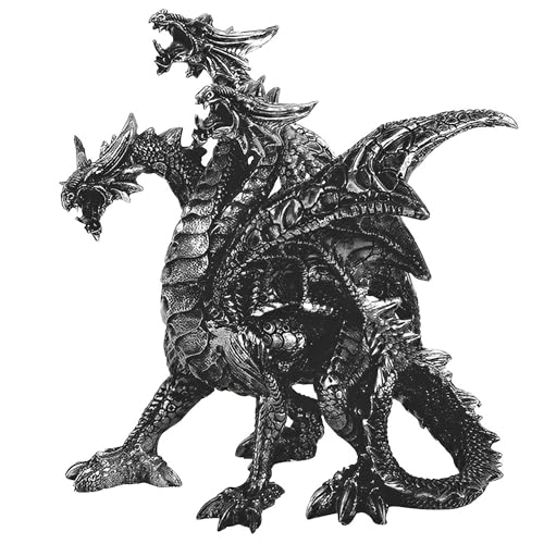 ICE ARMOR 7.75" H Medieval3-Headed Silver Dragon Statue Fantasy Decoration Figurine