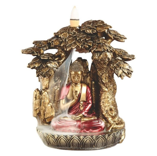 ICE ARMOR 7.5" H Buddha Under Tree Backflow Home Décor Figurine