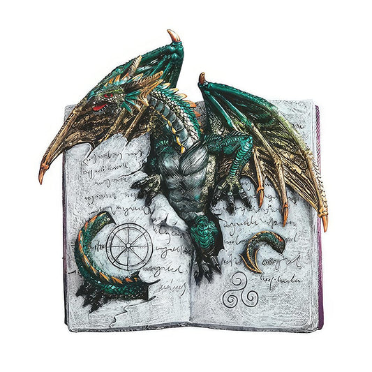 ICE ARMOR 8.25" H Green Dragon of Open Books Figurine Statue Home Room Decor