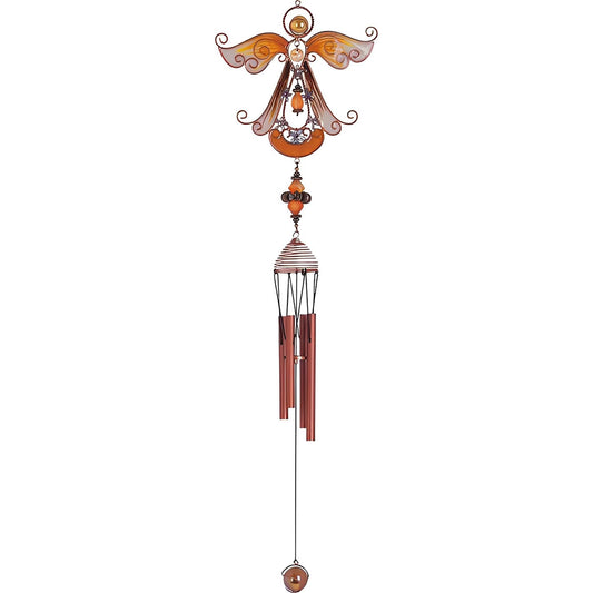 ICE ARMOR 23" Long Yellow Angel Copper and Gem Wind Chime Garden Patio Decoration
