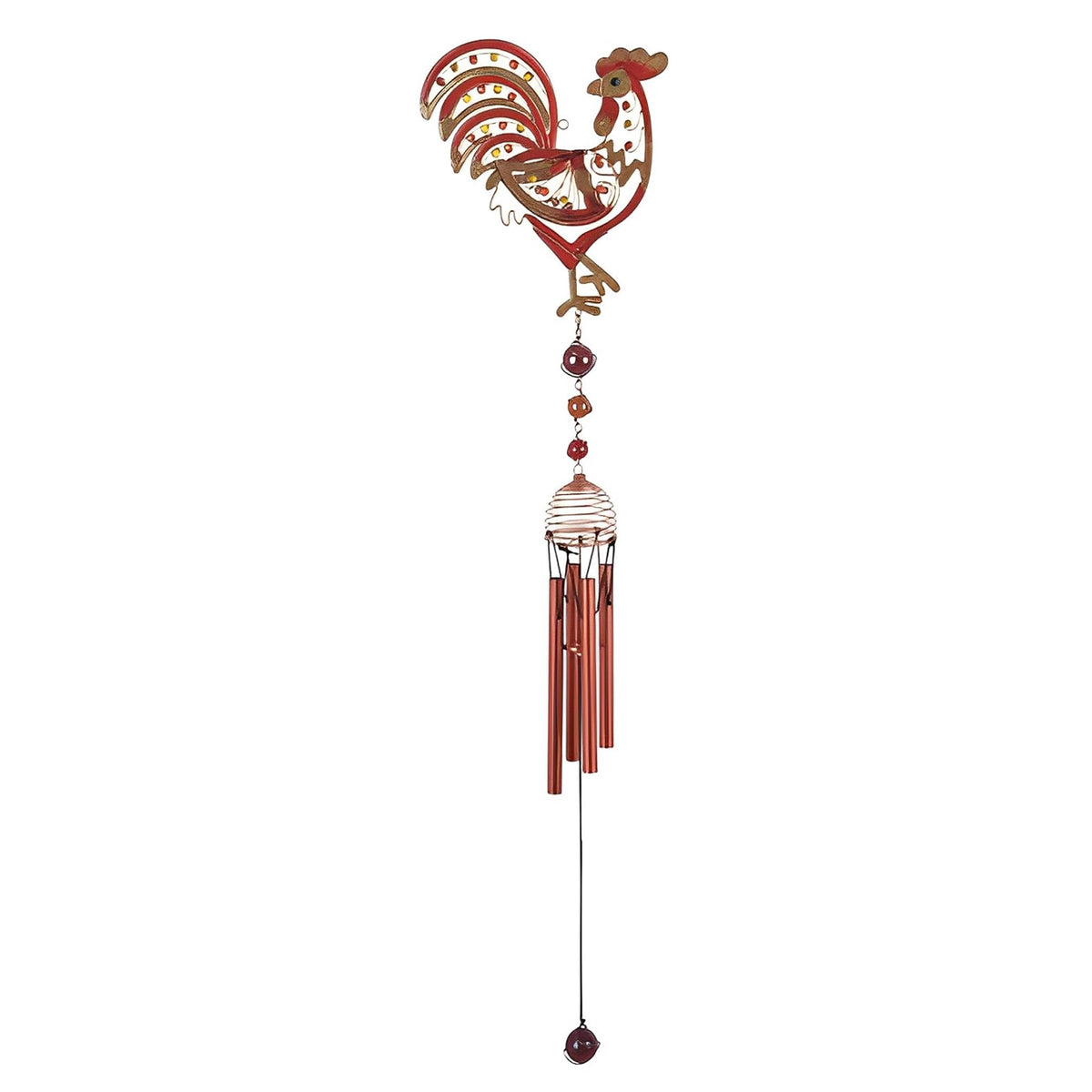 ICE ARMOR 30" Long Rooster Copper and Gem Wind Chime Garden Patio Decoration