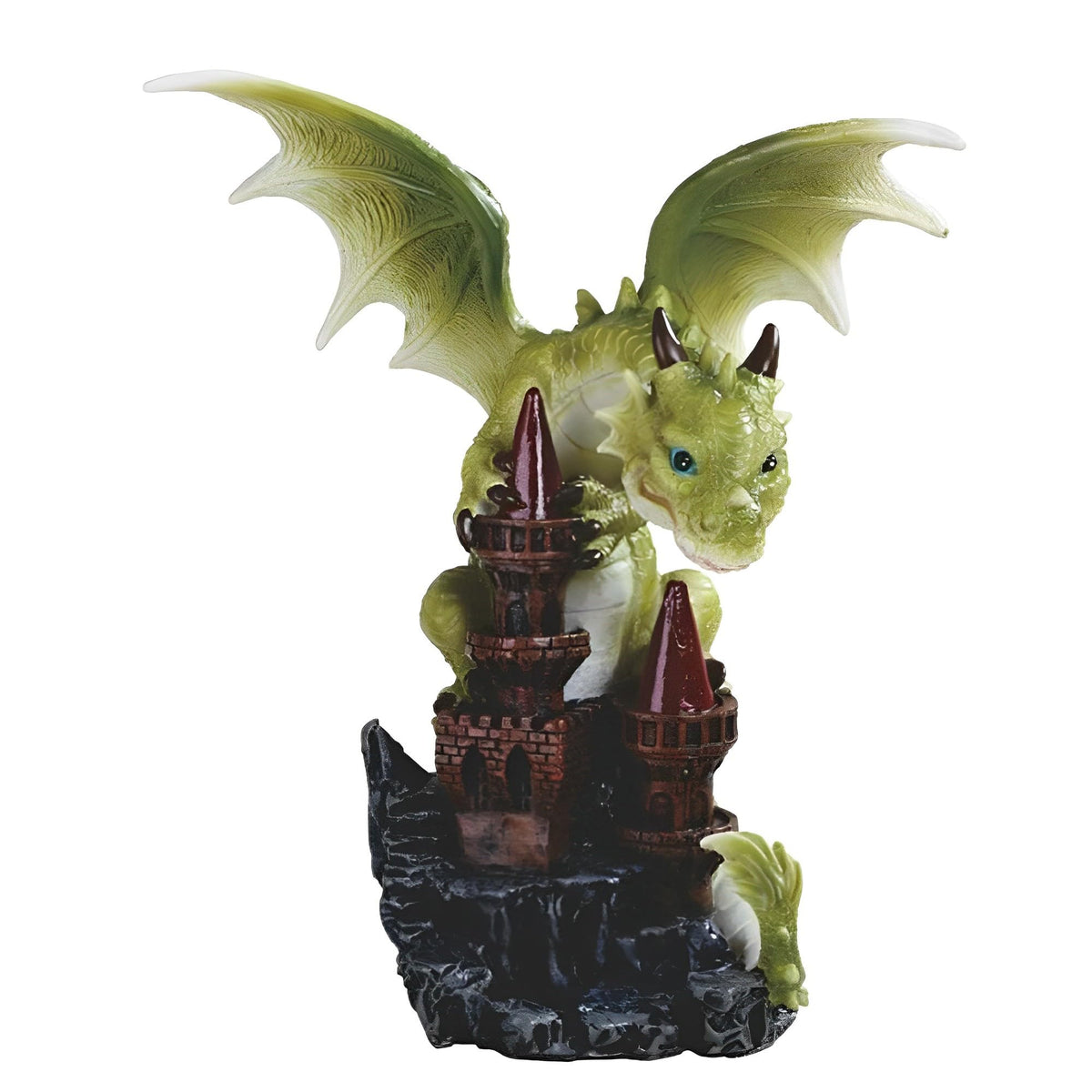 ICE ARMOR 6.75" H Cute Green Dragon Baby on Castle Statue Fantasy Decoration Figurine