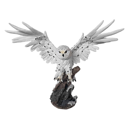 ICE ARMOR Detailed Craftmanship Snow Owl Decor Sculpture, Soaring Owl Statue for Shelf Table Counters, Fall Home, Animal Decorations for Living Room