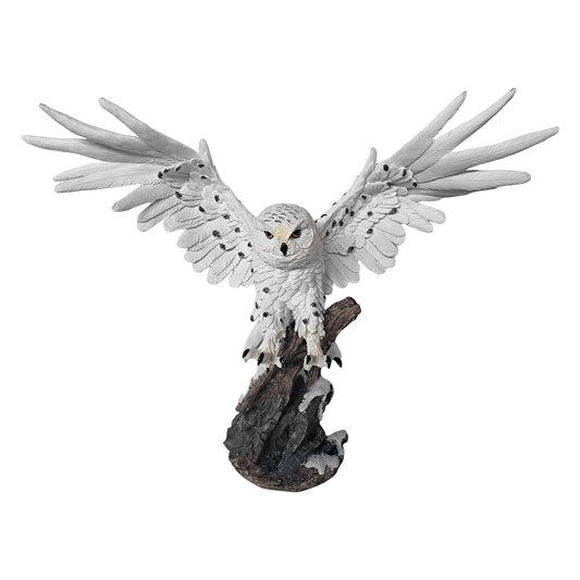 ICE ARMOR Detailed Craftmanship Snow Owl Decor Sculpture, Soaring Owl Statue for Shelf Table Counters, Fall Home, Animal Decorations for Living Room
