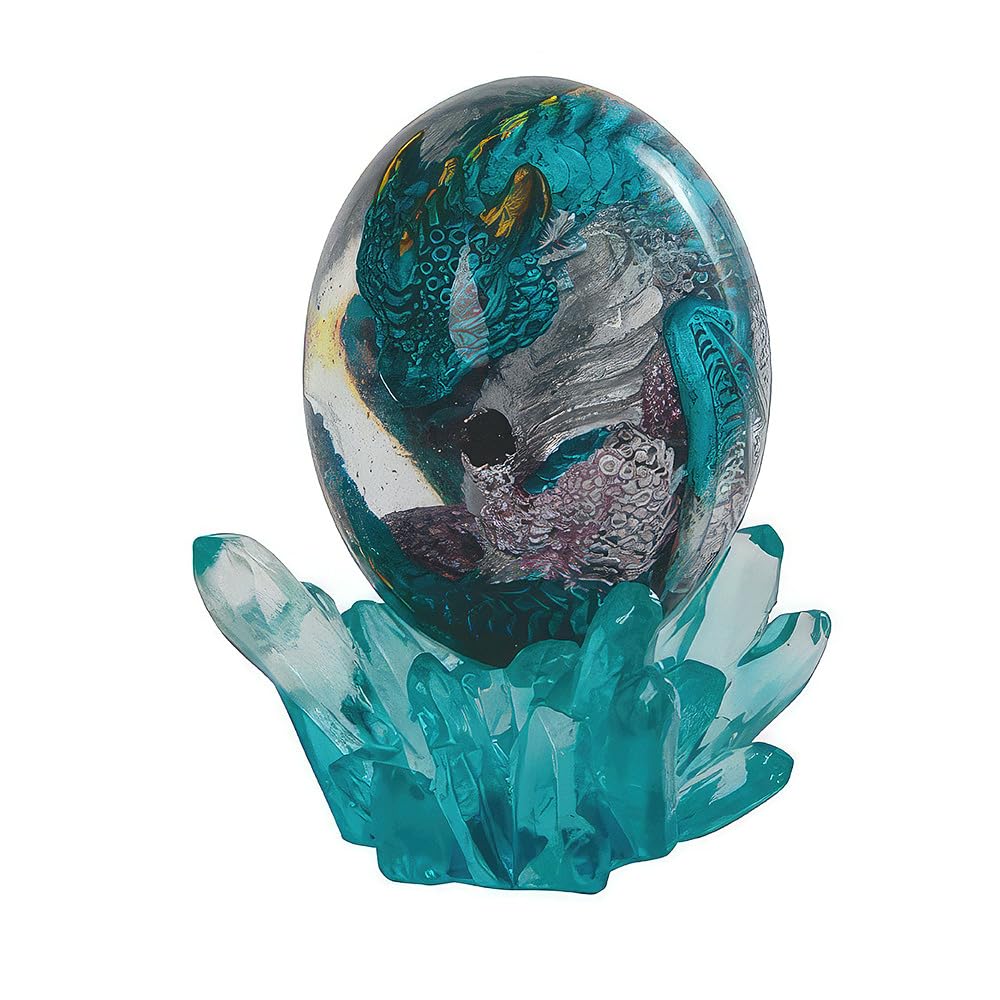 ICE ARMOR 5" H Blue Dragon in Arcylic Egg with Faux Crystal Figurine Statue Home Room Decor