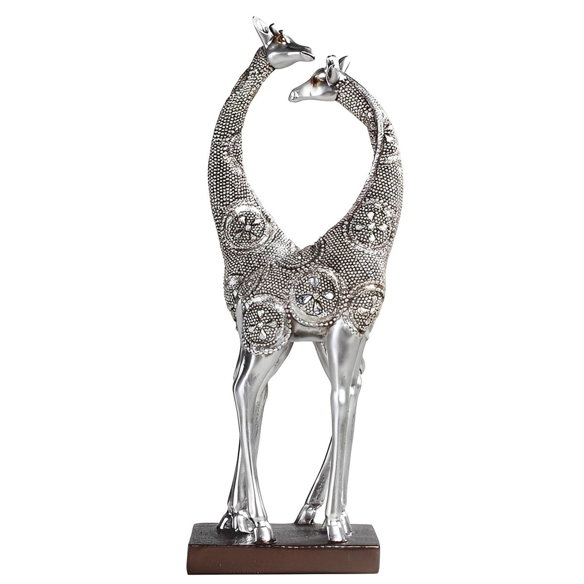 ICE ARMOR 13.5" H Giraffe Lovers Couple Figurine in Silver Finish Home Décor Wildlife Animals Romantic Statue