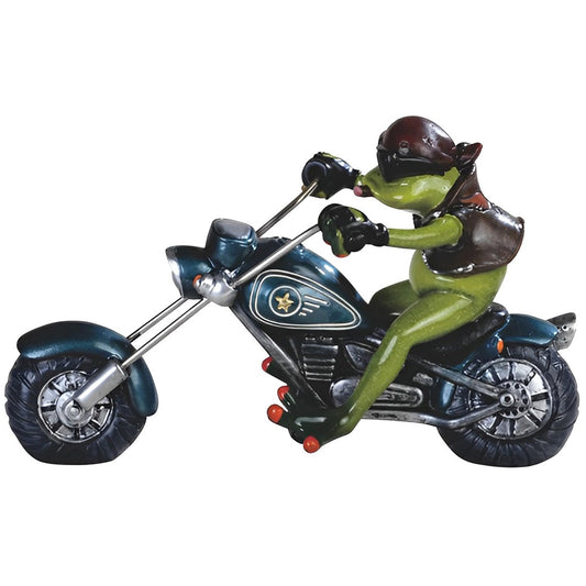 ICE ARMOR 8.5" W Frog with Bandana on Black Bike Statue Funny Animal Decoration Figurine