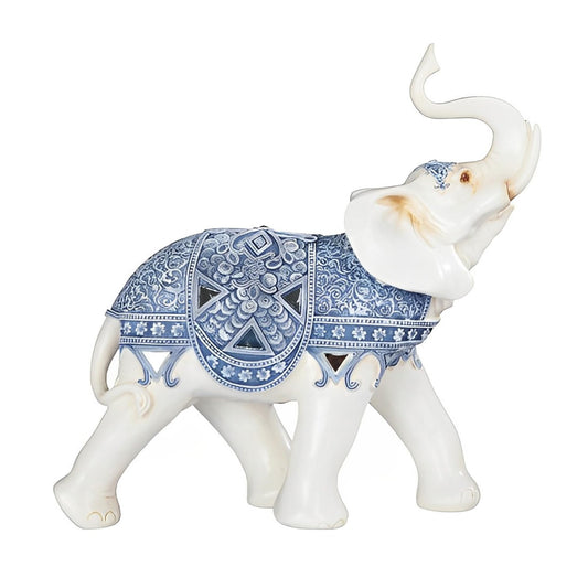 ICE ARMOR 12.5" H Blue and White Thai Elephant Statue Feng Shui Decoration Religious Figurine