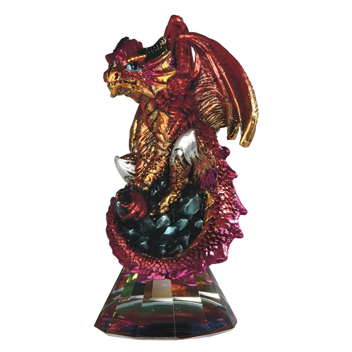 ICE ARMOR 4.75" H Red Volcano Dragon Sitting on Grystal Glass Statue Fantasy Decoration Figurine
