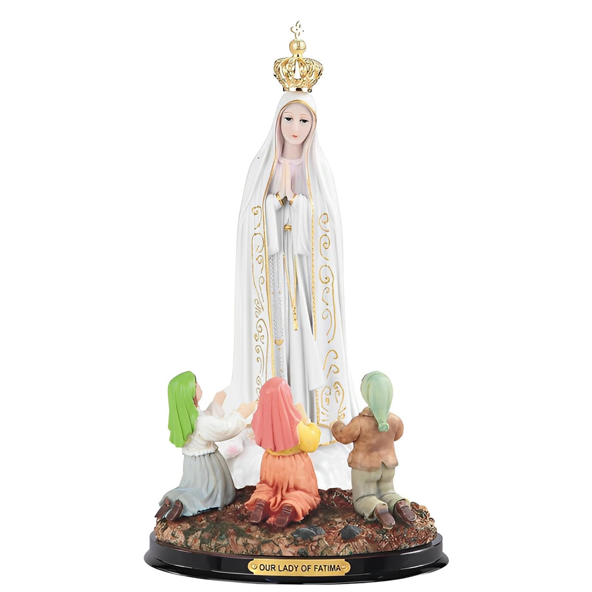 ICE ARMOR 16" H Our Lady of Fatima with Children Prayer Statue Our Lady of The Holy Rosary Fatima Holy Figurine Religious Decoration