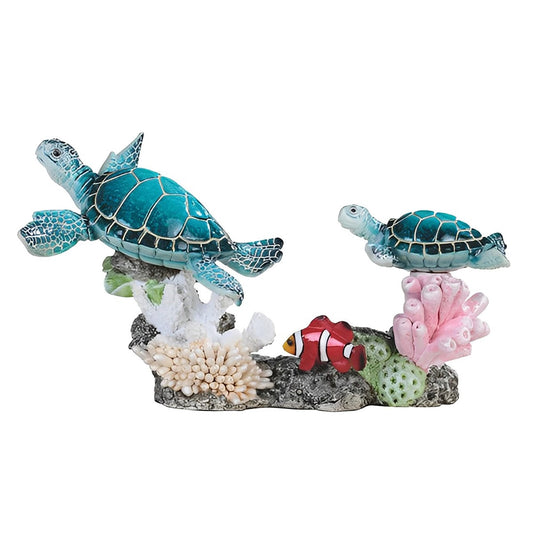 ICE ARMOR 10.75" W Two Green Sea Turtles Swimming with Clownfish Statue Marine Life Decoration Figurine