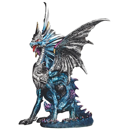ICE ARMOR 12.5" H Blue Dragon with Silver Wings Figurine Statue Sculpture Ornament Decoration Home/Room Decor and Gift Ideas for Housewarming, Holidays and Birthdays Great Collectible Addition