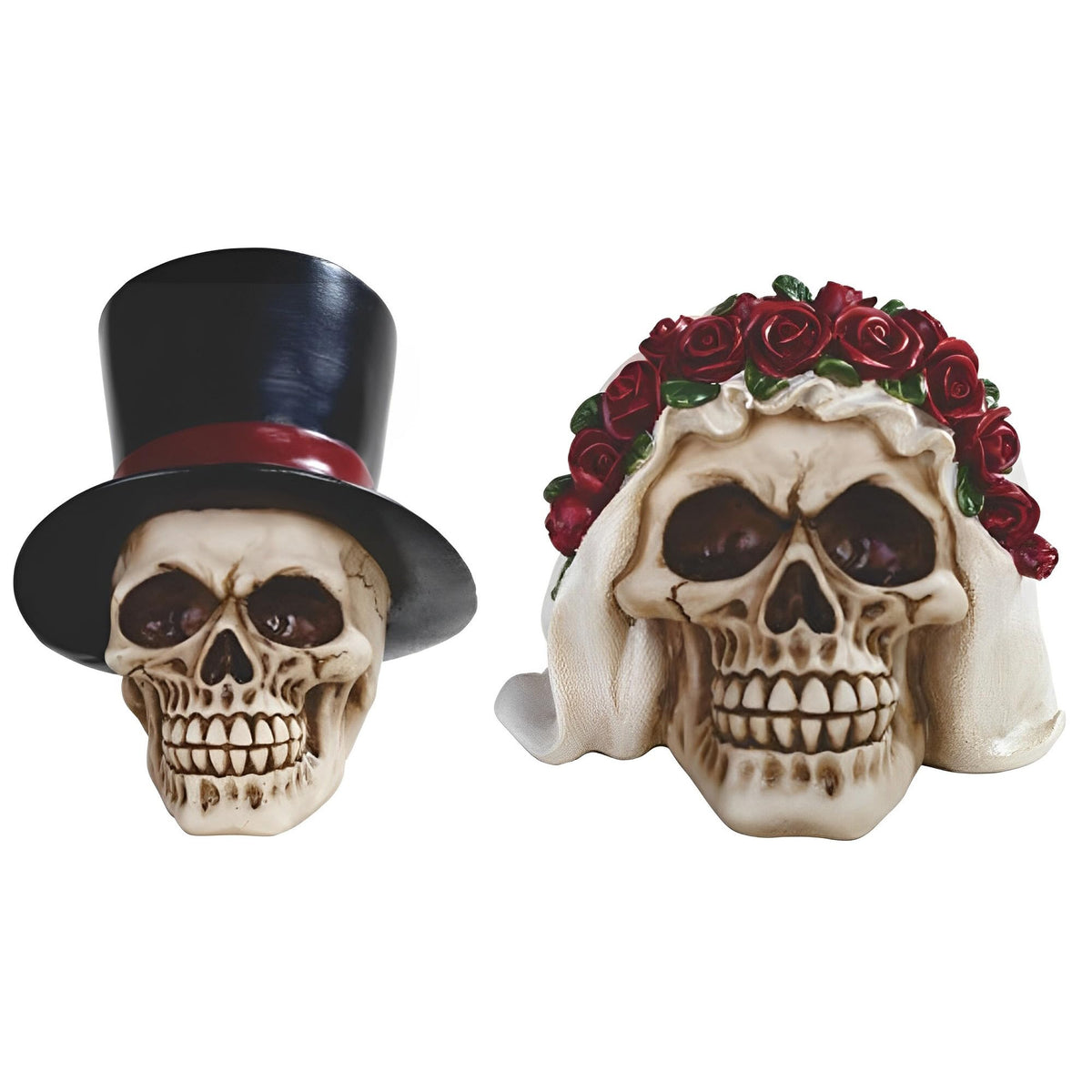 ICE ARMOR 2-PC Skull Head Groom and Bride 6" H Statue Fantasy Decoration Figurine Set
