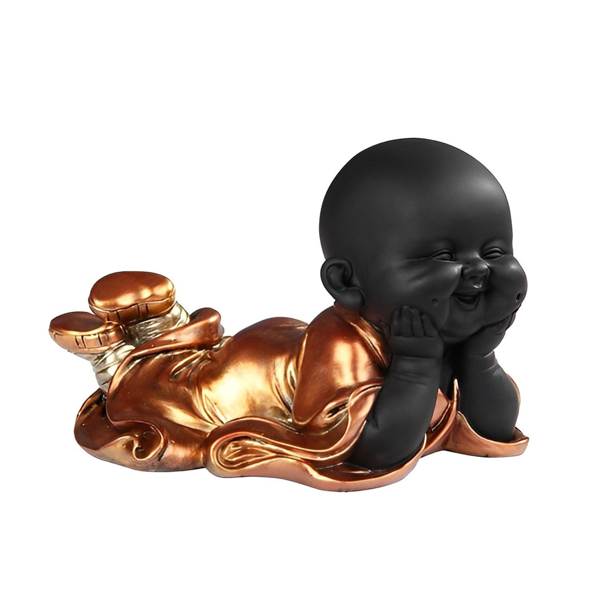 ICE ARMOR 7" H Little Buddhist Monk in Golden and Black Statue Feng Shui Decoration Religious Figurine