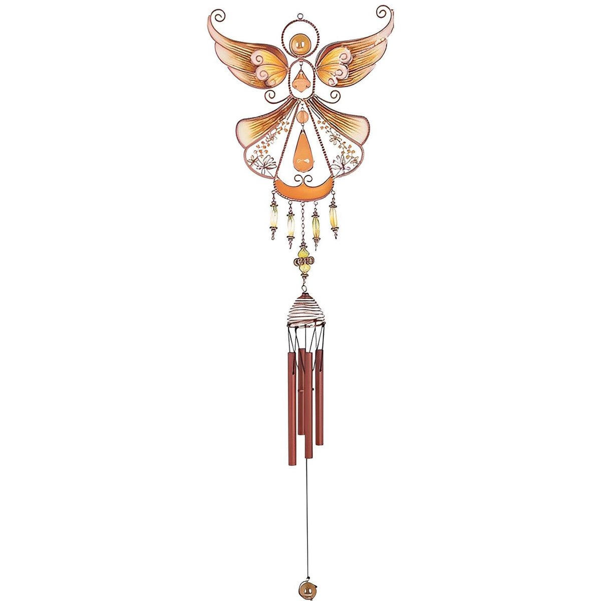 ICE ARMOR 33" Long Yellow Angel Copper and Gem Wind Chime Garden Patio Decoration